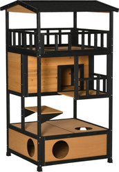 Zeus & Ruta Wood Outdoor Asphalt Roof Cat House, Yellow