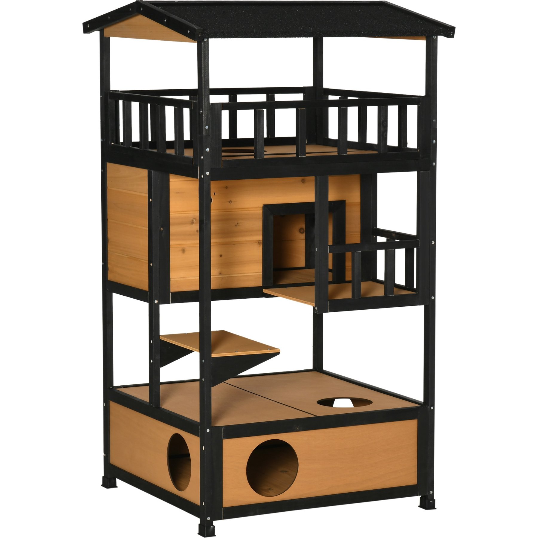 Zeus & Ruta Wood Outdoor Asphalt Roof Cat House, Yellow