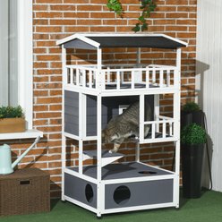 jansno Wooden Outdoor Cat House with Asphalt Roof, Gray