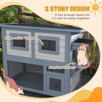 Show full view: jansno Escape Door, Asphalt Roof 2 Tier Wood Weatherproof Cat House, Light Gray slide 8 of 8