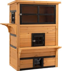 Zeus & Ruta Wood 3-Story Raised Floor, Asphalt Roof, Escape Doors & Jumping Platforms Cat House, Yellow