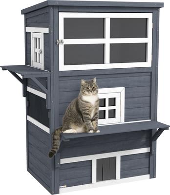 Show full view: jansno Raised Floor Asphalt Roof Wood 3-Story Cat House & Condo, Dark Gray slide 4 of 6