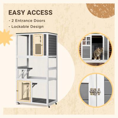 Show full view: jansno Weatherproof & Wheeled Wooden Outdoor Cat House, Gray slide 3 of 7