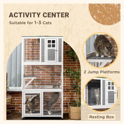 Show full view: jansno Weatherproof & Wheeled Wooden Outdoor Cat House, Gray slide 4 of 7