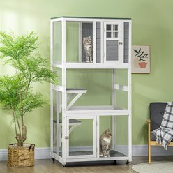jansno Weatherproof & Wheeled Wooden Outdoor Cat House, Gray