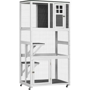 Zeus & Ruta Wooden Outdoor Weatherproof Wheeled Cat House, Gray