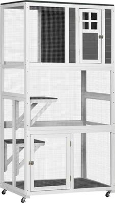 Show full view: jansno Weatherproof & Wheeled Wooden Outdoor Cat House, Gray slide 5 of 7