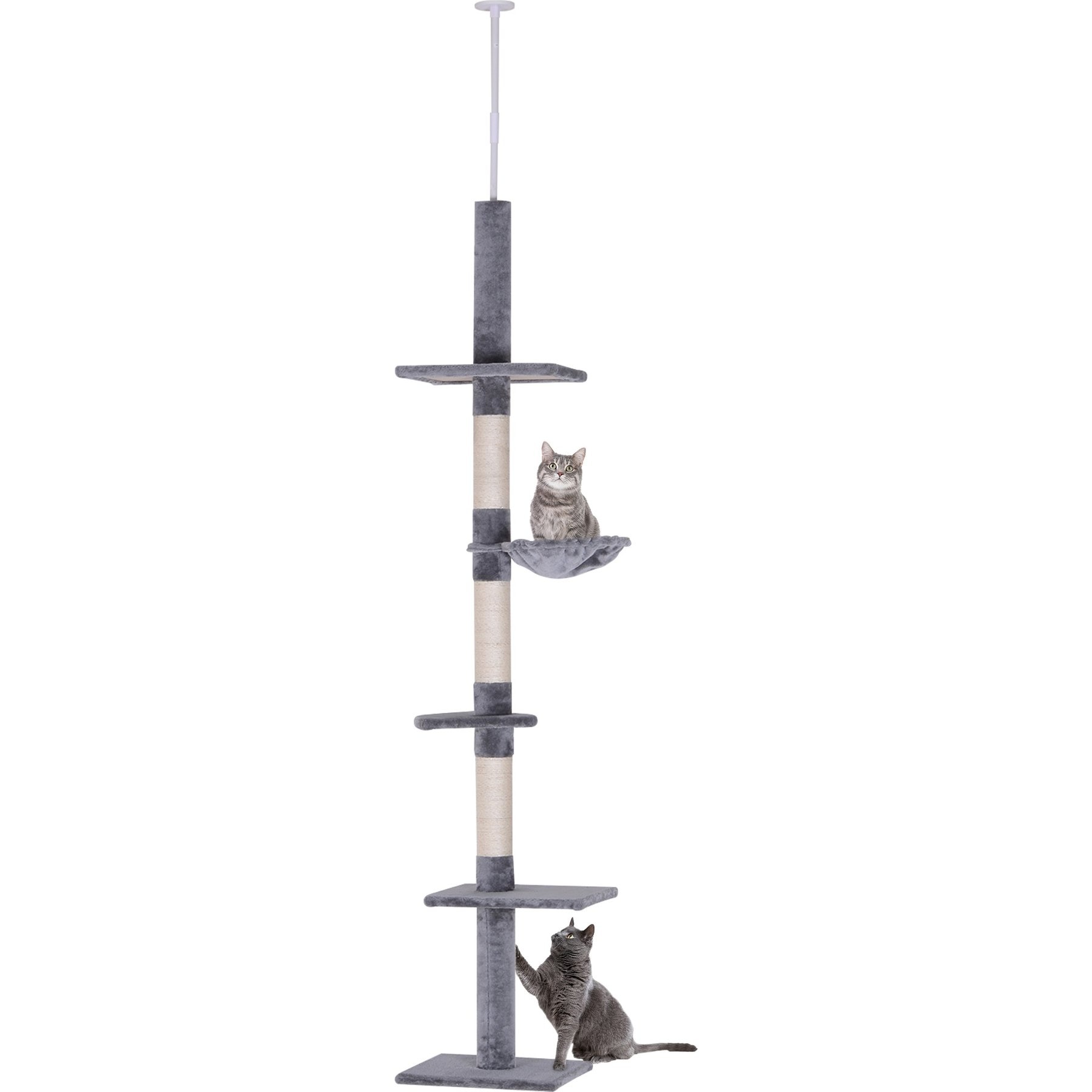 AOSTIRMOTOR 5-Tier Activity Tower Adjustable 90.5 to 102.25-in Floor to Ceiling Cat Tree, Grey/White