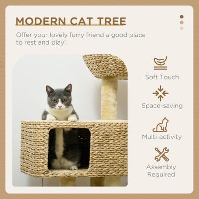 Show full view: jansno Indoor 38-in Tower Cat Tree with Scratching Posts, Ramp & Condo, Beige slide 5 of 8