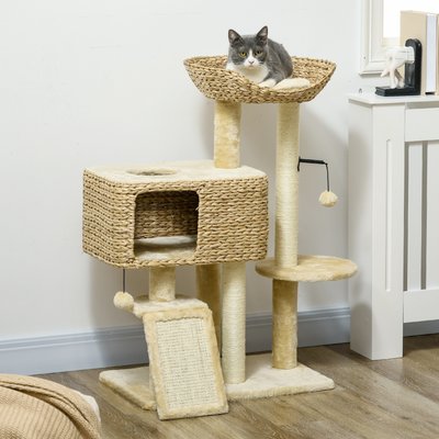 jansno jansno Indoor 38-in Tower Cat Tree with Scratching Posts, Ramp & Condo, Beige