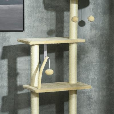 Show full view: PawHut 98-in Plush Floor-to-Ceiling Cat Tree, Beige slide 10 of 11