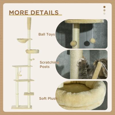 Show full view: PawHut 98-in Plush Floor-to-Ceiling Cat Tree, Beige slide 7 of 11