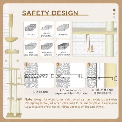 Show full view: PawHut 98-in Plush Floor-to-Ceiling Cat Tree, Beige slide 8 of 11
