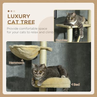 Show full view: PawHut 98-in Plush Floor-to-Ceiling Cat Tree, Beige slide 5 of 11