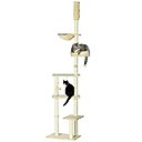 PawHut 98-in Plush Floor-to-Ceiling Cat Tree, Beige