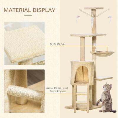 Show full view: jansno Plush Sturdy 53-in Interactive Tower Scratching Post Activity Cat Tree & Condo, Beige slide 4 of 8