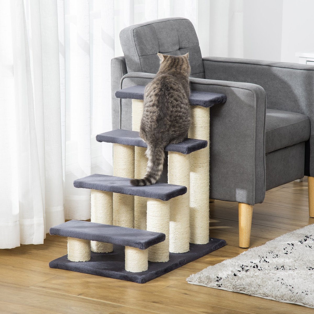 jansno 23.3-in Sisal Scratching Post Cat Tree with 4 Steps, Gray