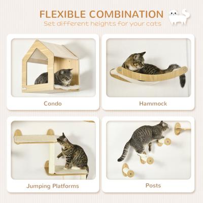 Show full view: jansno Climbing Playground 10 Levels Wall-Mounted Cat Shelves with Tree & Hammock, Oak slide 3 of 6