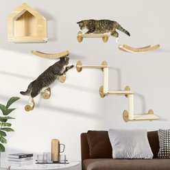 PawHut 10 Level Wood Wall Mounted Cat Shelves, Oak, Oak slide 1 of 9