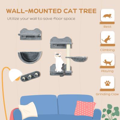 Show full view: jansno Climbing 4 Pieces Cat Wall Shelves with Hammock, Gray slide 6 of 8