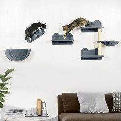 jansno Climbing 4 Pieces Cat Wall Shelves with Hammock, Gray slide 2 of 7