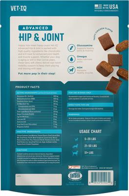 Show full view: VetIQ Advanced Hip & Joint Chicken Flavored Soft Chews Dog Supplement, 60 count bag slide 9 of 10
