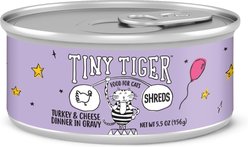 Tiny Tiger Shreds Turkey & Cheese Dinner in Gravy Canned Cat Food, 5.5-oz can, case of 24