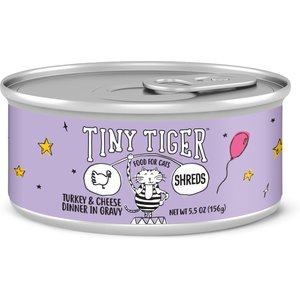Tiny Tiger Shreds Turkey & Cheese Dinner in Gravy Canned Cat Food, 5.5-oz can, case of 24