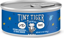 Tiny Tiger Pate Ocean Whitefish & Tuna Dinner Canned Cat Food, 5.5-oz can, case of 24