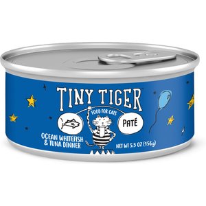 Tiny Tiger Pate Ocean Whitefish & Tuna Dinner Canned Cat Food, 5.5-oz can, case of 24