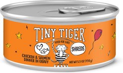 Tiny Tiger Shreds Chicken & Salmon Dinner in Gravy Canned Cat Food, 5.5-oz can, case of 24