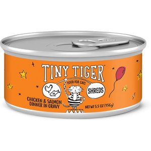 Tiny Tiger Shreds Chicken & Salmon Dinner in Gravy Canned Cat Food, 5.5-oz can, case of 24
