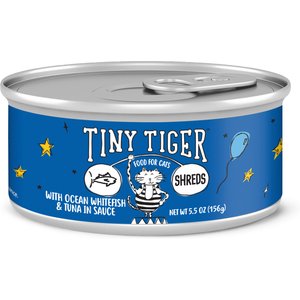 Tiny Tiger Shreds with Ocean Whitefish & Tuna in Sauce Canned Cat Food, 5.5-oz can, case of 24