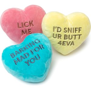 FuzzYard Candy Hearts Squeaky Plush Dog Toy, 3 count