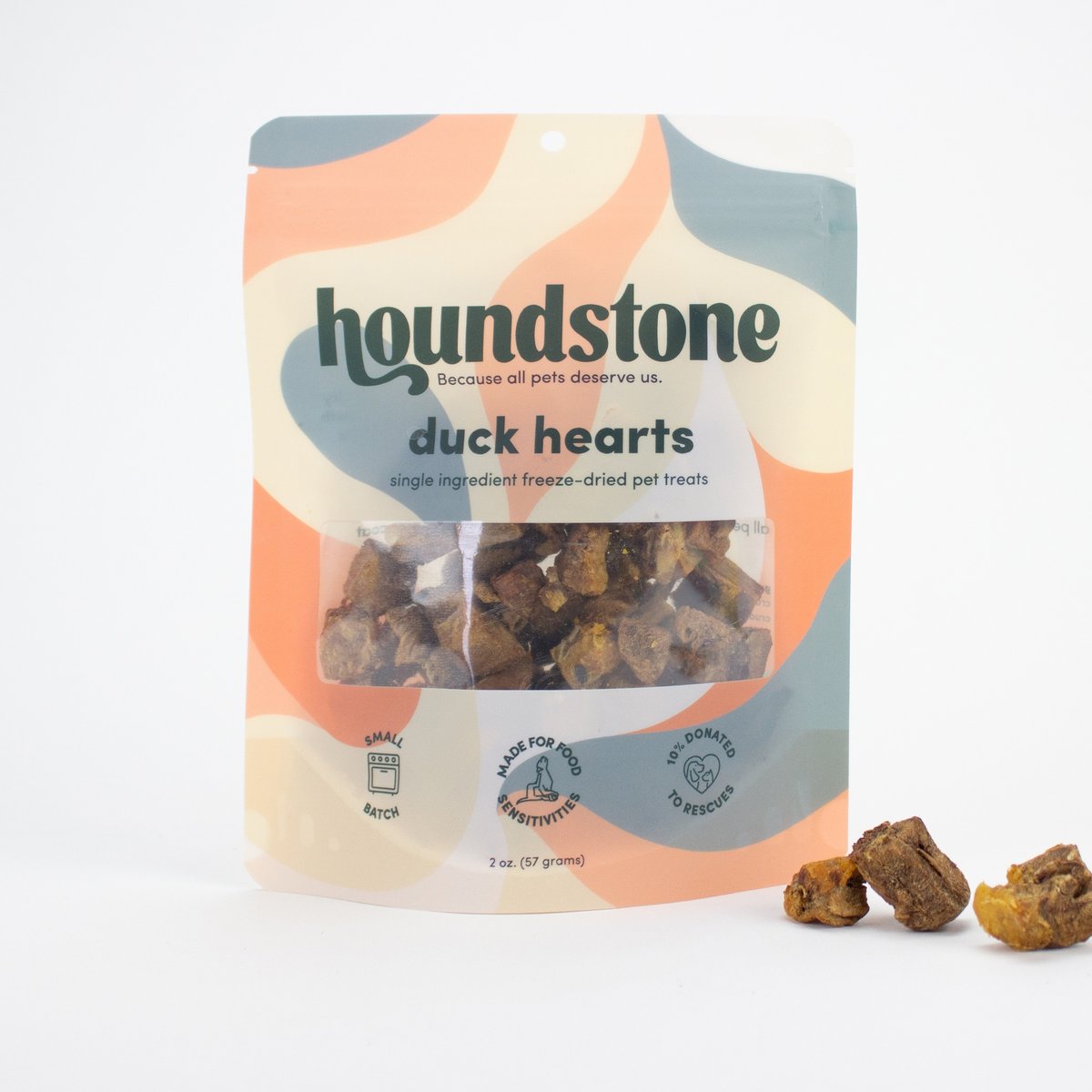 Houndstone Duck Hearts Freeze-Dried Dog Treats, 2-oz bag