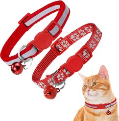 SunGrow Nylon Printed Reflective with Bell Cat Collar, Red, Small, 7.5-in neck, 3/8-in wide