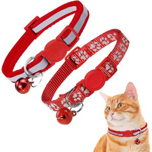 SunGrow Nylon Printed Reflective with Bell Cat Collar, Red, Small, 7.5-in neck, 3/8-in wide