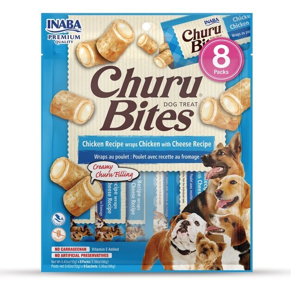 Inaba Churu Bites Wraps Chicken with Cheese Recipe Grain-Free Soft & Chewy Dog Treats, 0.42-oz, pack of 8