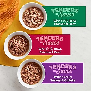Meow Mix Tender Favorites Poultry & Beef Cat Food Trays Variety Pack, 2.75-oz tray, case of 24