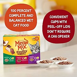 Meow Mix Tender Favorites Poultry & Beef Cat Food Trays Variety Pack, 2.75-oz tray, case of 24
