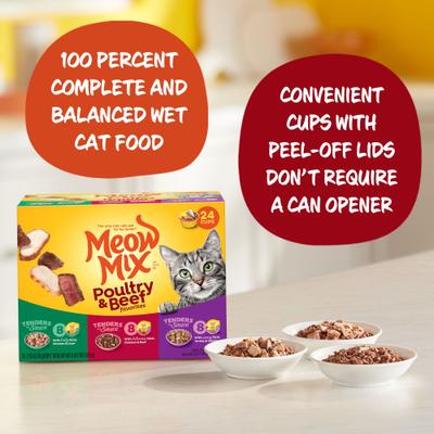 Show full view: Meow Mix Tender Favorites Poultry & Beef Cat Food Variety Pack, 2.75-oz cup, case of 24 slide 6 of 11