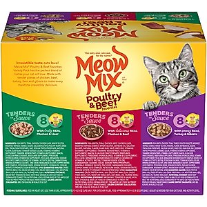 Meow Mix Tender Favorites Poultry & Beef Cat Food Trays Variety Pack, 2.75-oz tray, case of 24