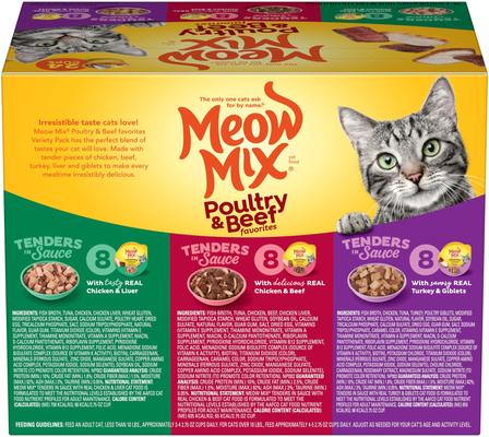 Show full view: Meow Mix Tender Favorites Poultry & Beef Cat Food Variety Pack, 2.75-oz cup, case of 24 slide 4 of 11