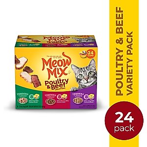 Meow Mix Tender Favorites Poultry & Beef Cat Food Trays Variety Pack, 2.75-oz tray, case of 24