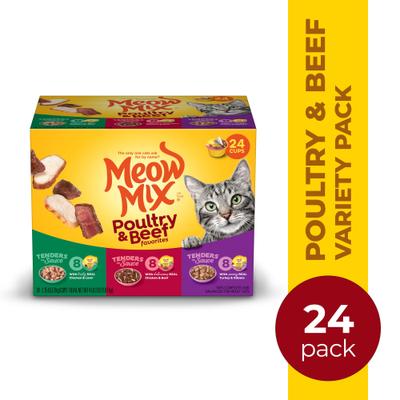 Show full view: Meow Mix Tender Favorites Poultry & Beef Cat Food Variety Pack, 2.75-oz cup, case of 24 slide 3 of 11