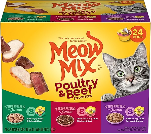Meow Mix Tender Favorites Poultry & Beef Cat Food Trays Variety Pack