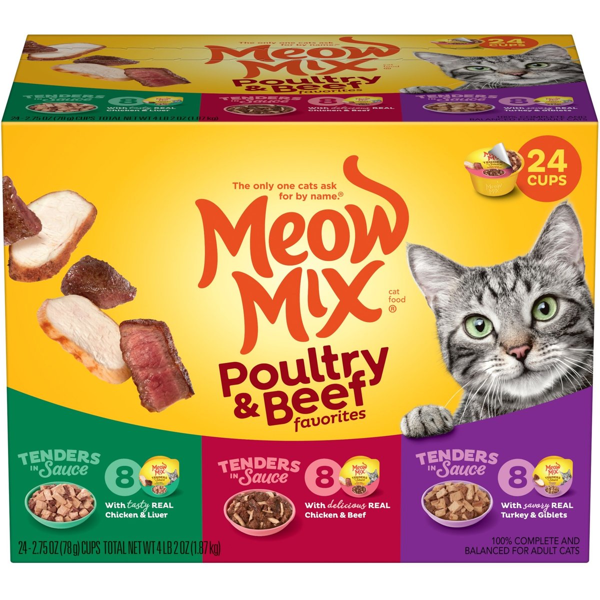 Meow Mix Tender Poultry & Beef Cat Food Variety, 2.75-oz, 24 ct