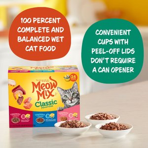 Meow Mix Classic Favorites Tenders in Sauce Variety Pack Wet Cat Food, 2.75-oz cup, case of 24