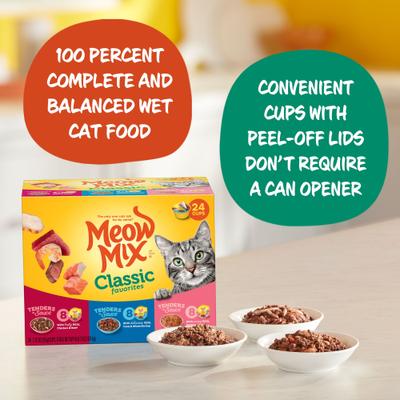 Show full view: Meow Mix Classic Favorites Tenders in Sauce Variety Pack Wet Cat Food, 2.75-oz cup, case of 24 slide 6 of 11