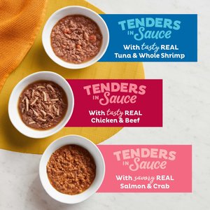 Meow Mix Classic Favorites Tenders in Sauce Variety Pack Wet Cat Food, 2.75-oz cup, case of 24